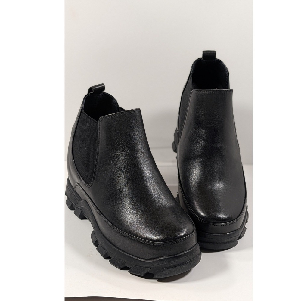 Calden Black Leather Elevator Chelsea Boots Lug Sole K332011 Mens 6.5